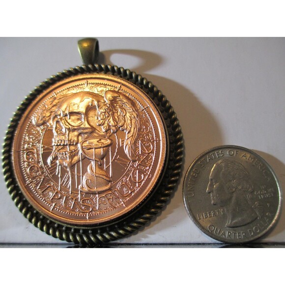 Tempus Fugit-Time Flies-Fine Copper Ultra High Relief Round/Pendant - Picture 6 of 7